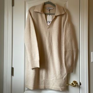 NWT, ZARA, Collared Sweater Dress, Sz: L